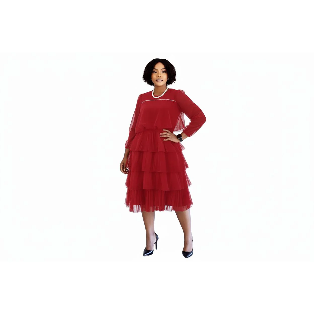 Sexy V-Neck Flare Pleated Midi Dress