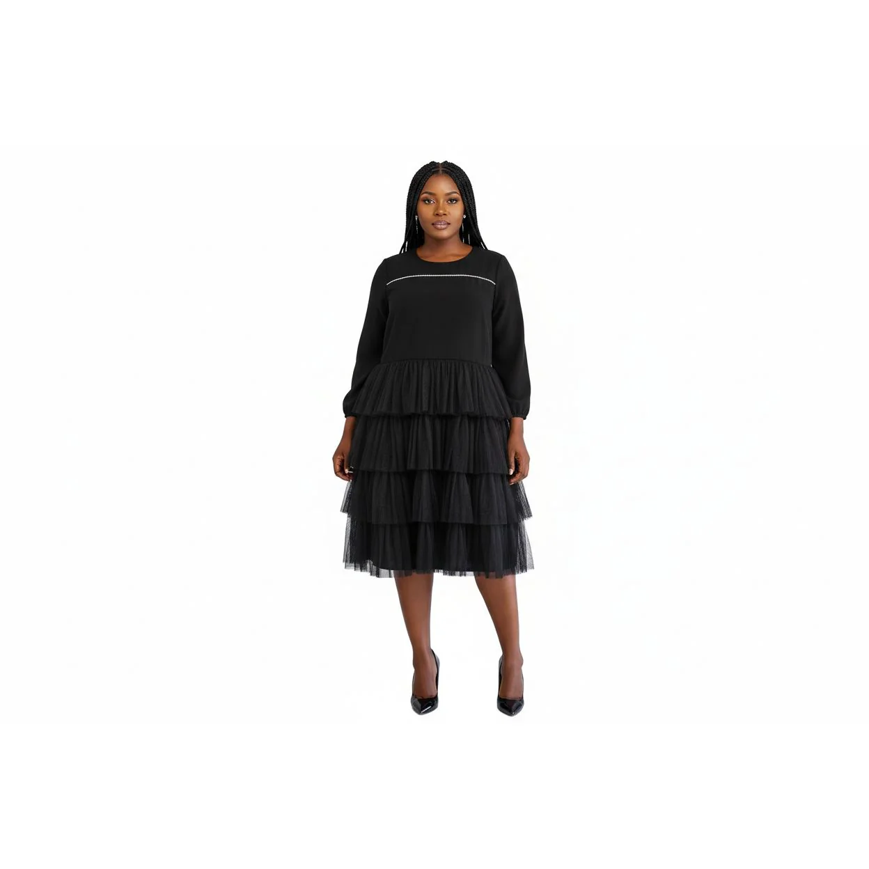 Sexy V-Neck Flare Pleated Midi Dress - Image 3