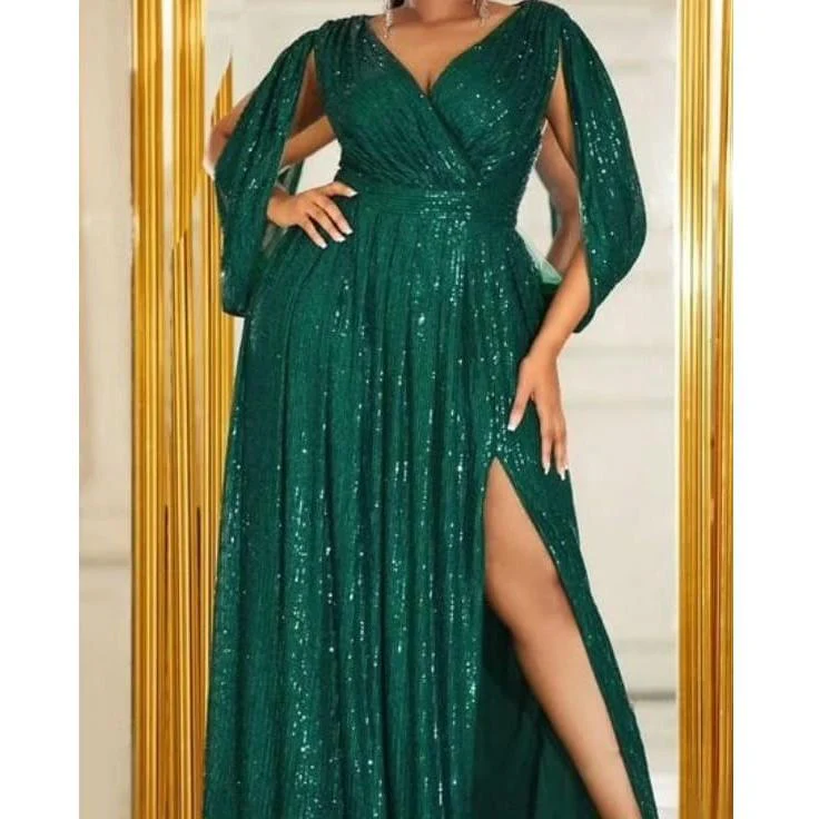 Sexy V-Neck Glitter Slit Dress - Image 2