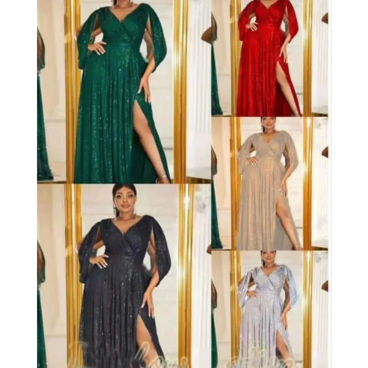 Sexy V-Neck Glitter Slit Dress - Image 3