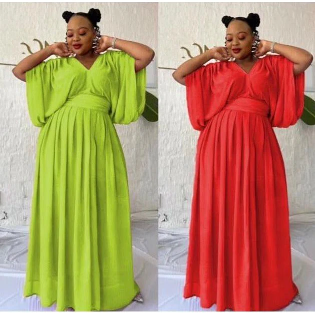 Sexy V-neck Pleated Maxi Dress - Image 2