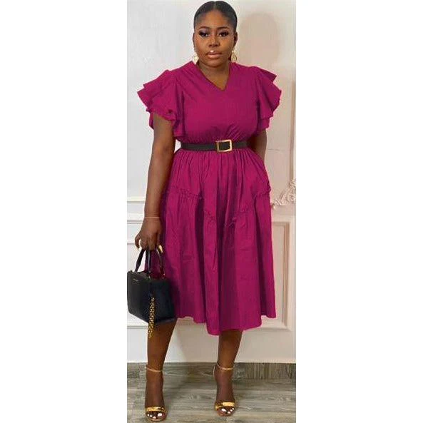 Sexy V-Neck Ruffle Sleeve Dress - Image 3
