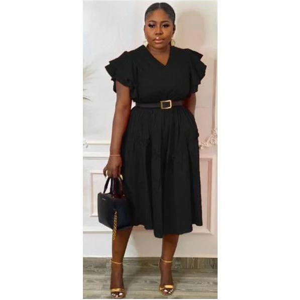 Sexy V-Neck Ruffle Sleeve Dress - Image 4