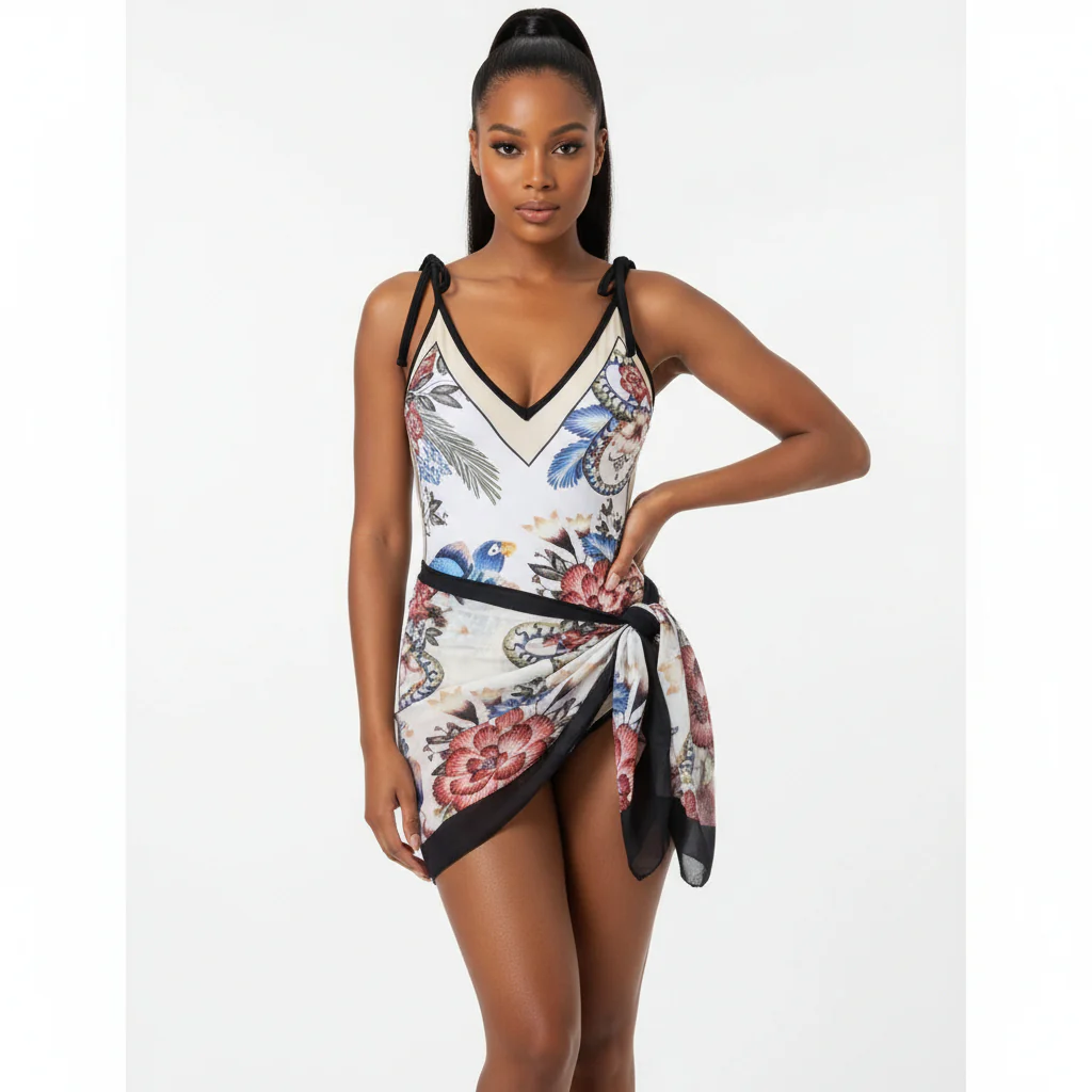 Sexy V-Neck Swimsuit and Cover Up Set - Image 4