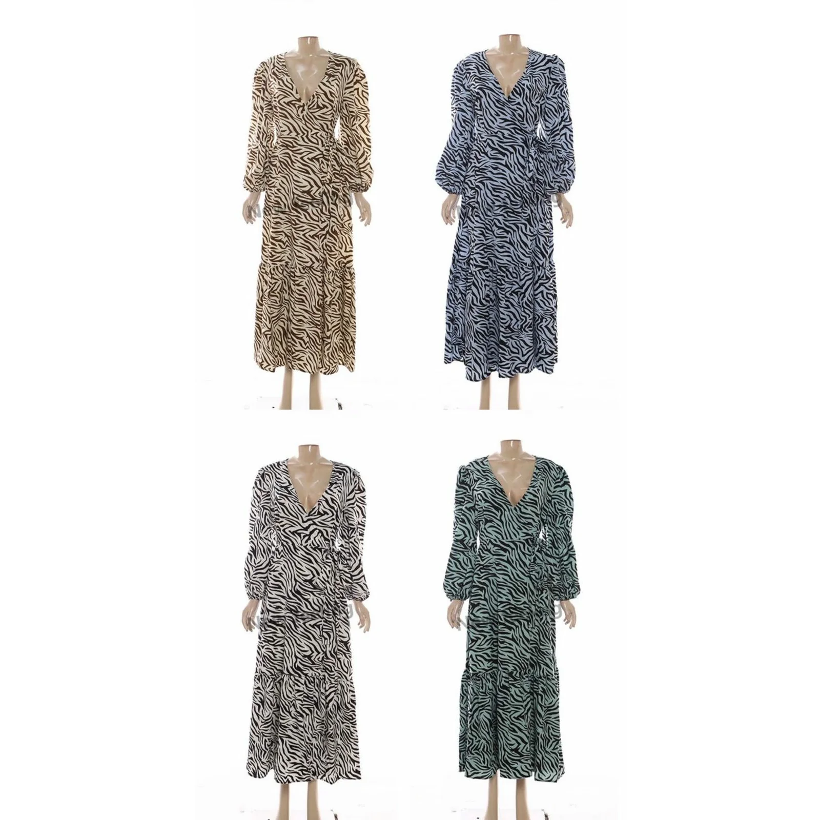 Sexy V-Neck Wrap Print Long Sleeve Dress - Image 2