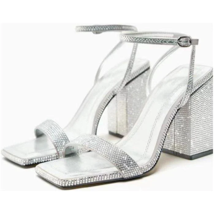 Shiny Diamante Block Heel Sandal - Image 2