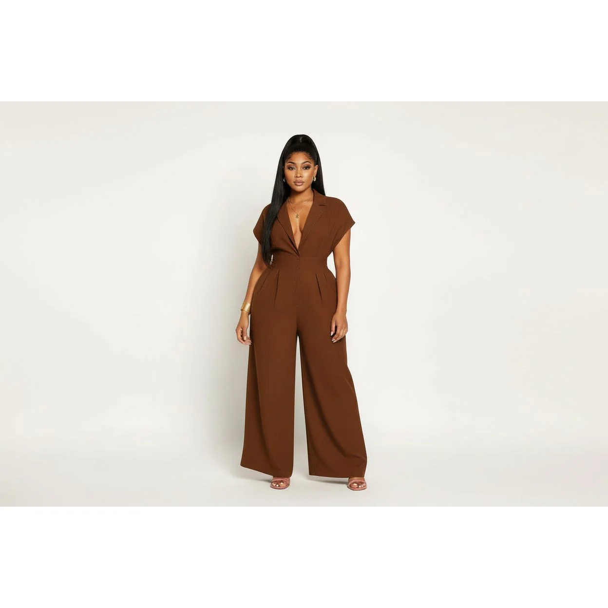 Short Cap Sleeves Wide-Leg Jumpsuit - Image 4