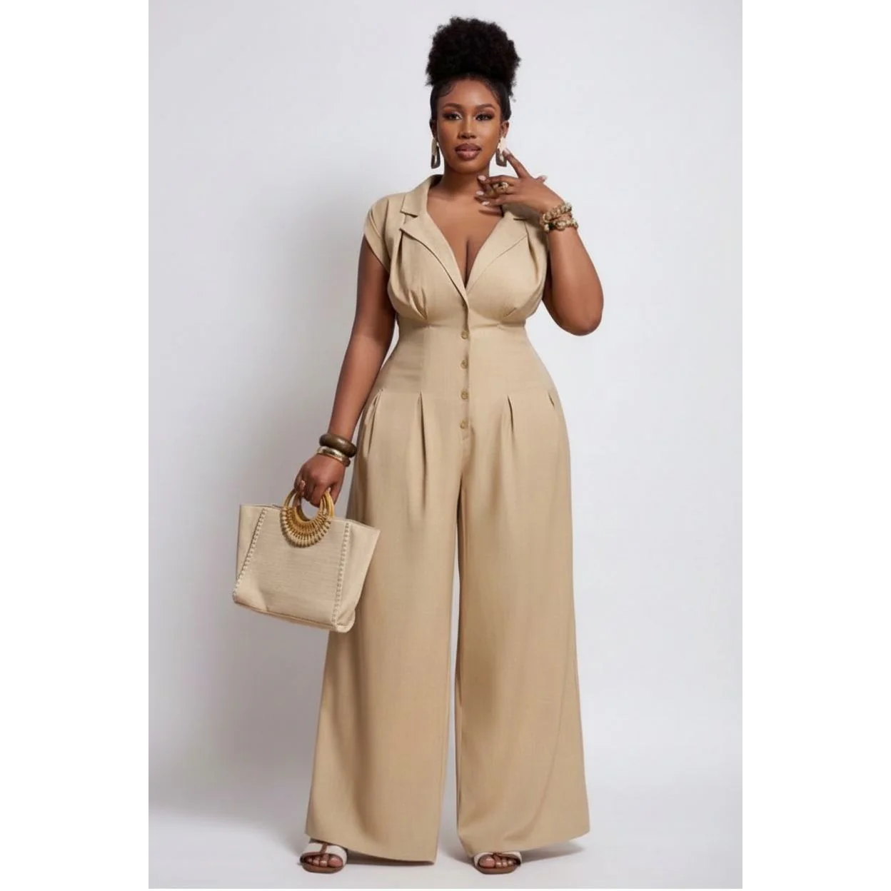 Short Cap Sleeves Wide-Leg Jumpsuit - Image 5