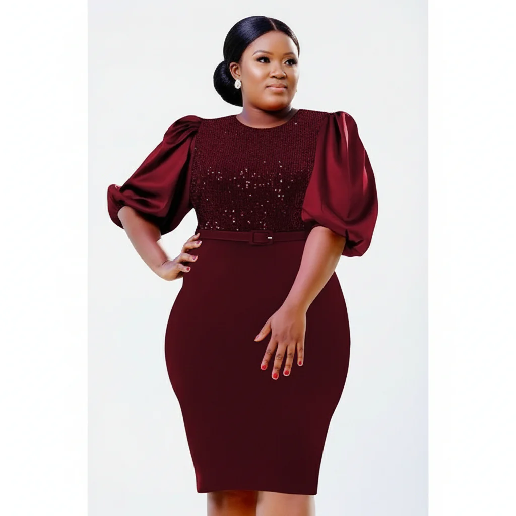 Short Ruffle Sleeves Glittering Elegant Dress - Image 3