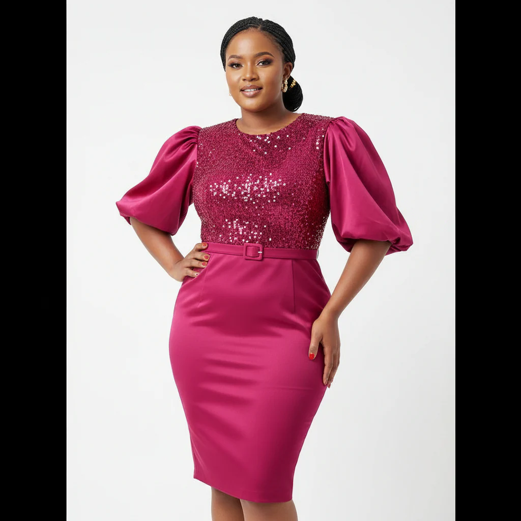 Short Ruffle Sleeves Glittering Elegant Dress - Image 4