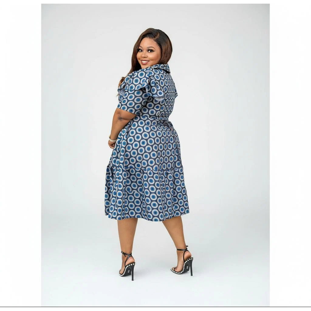 Short Sleeve African Print Pleated Knee Dress. - Image 5