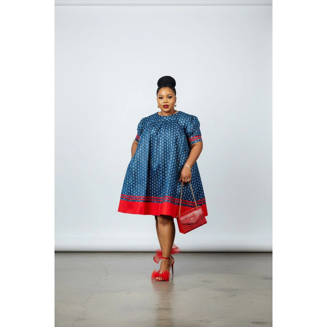 Short Sleeve Bubble Ankara Dress - Image 3