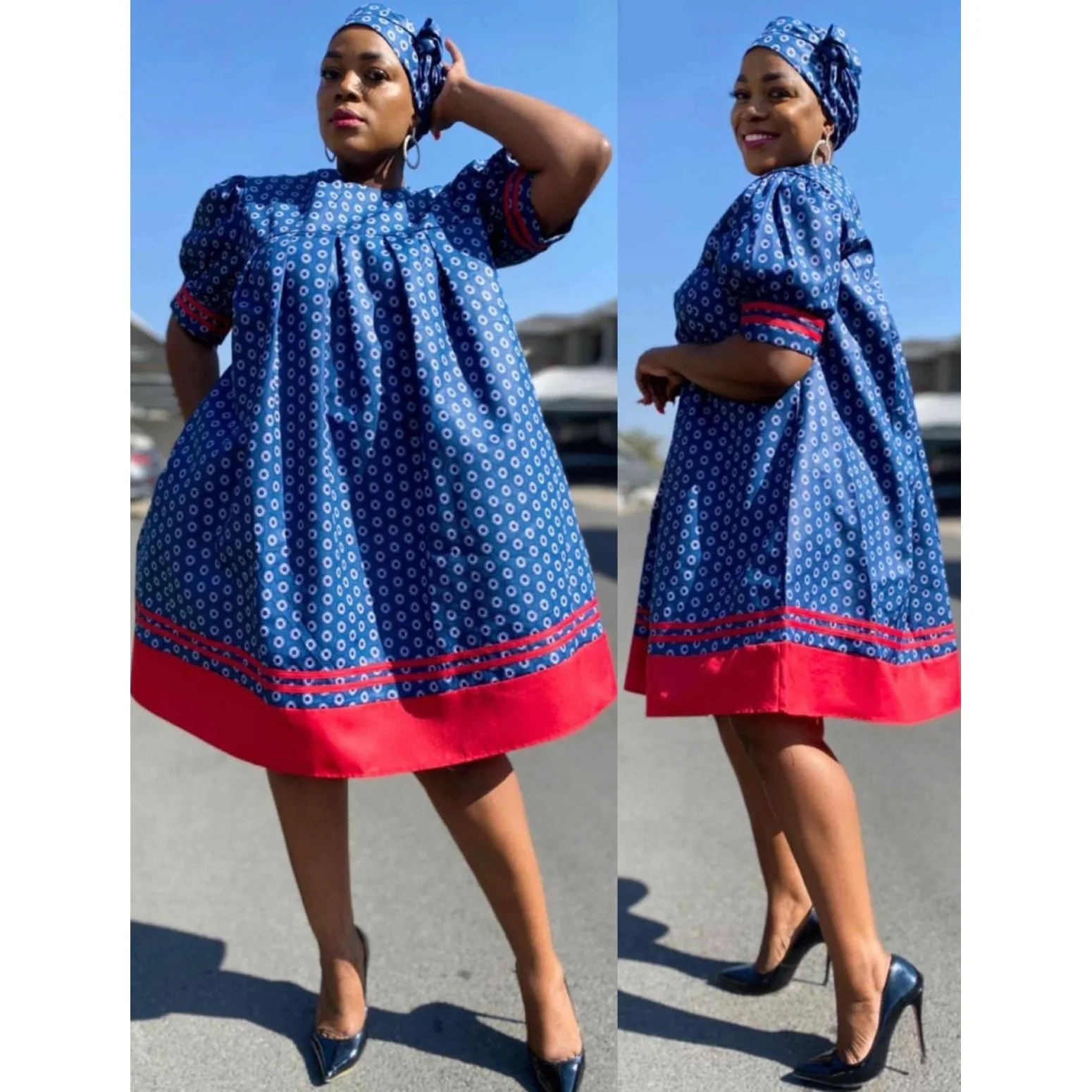 Short Sleeve Bubble Ankara Dress - Image 6