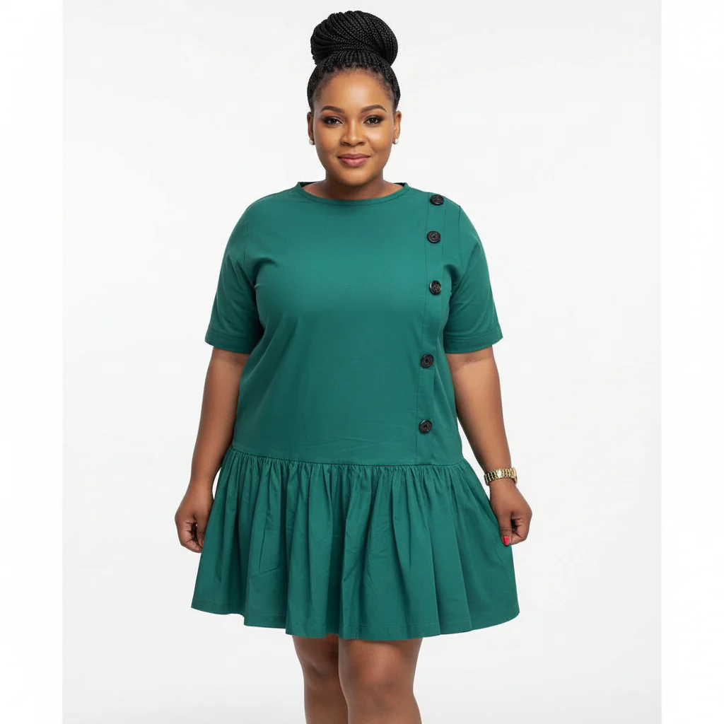 Short Sleeve Button Detailed Midi Dress - Image 3
