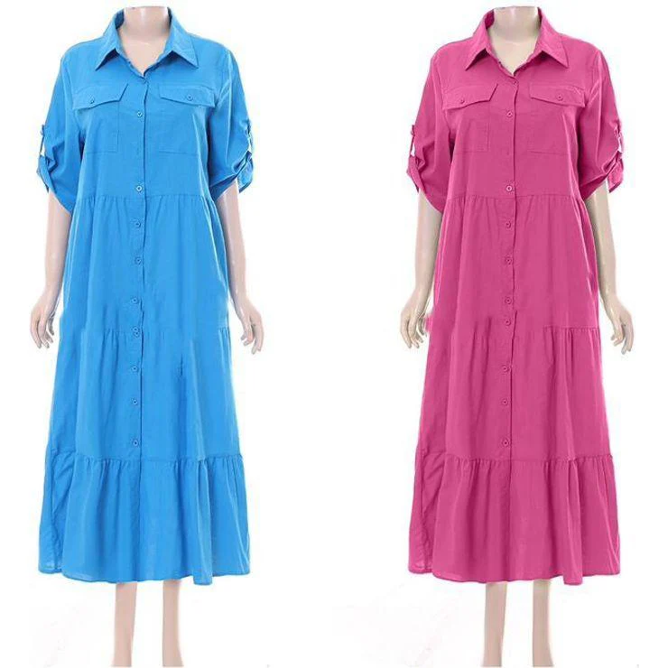 Short Sleeve Buttoned Collar Dress - Image 5