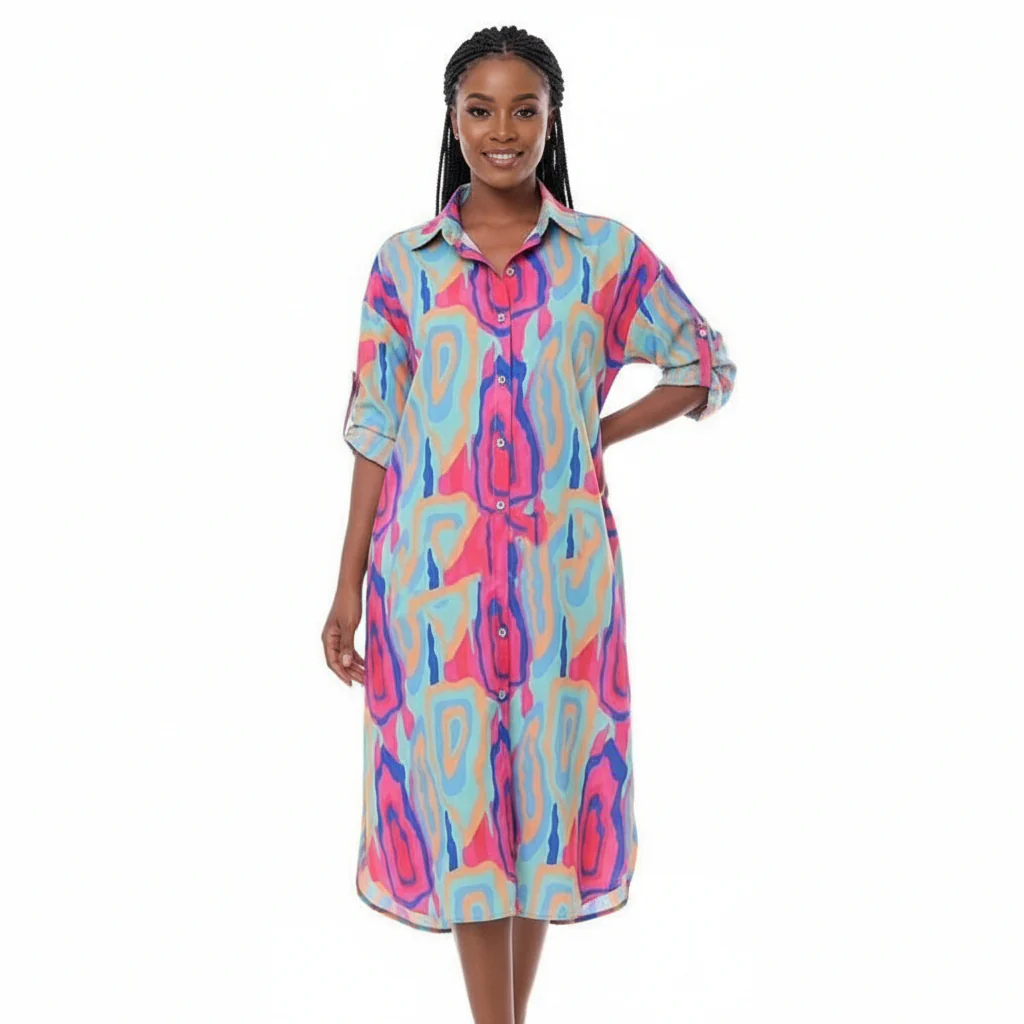 Short Sleeve Buttoned Dress - Image 2