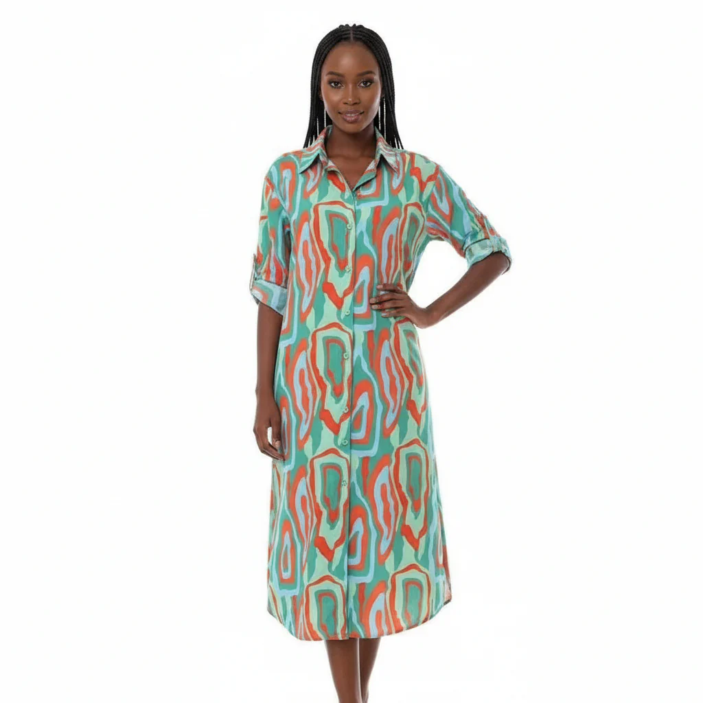 Short Sleeve Buttoned Dress - Image 3