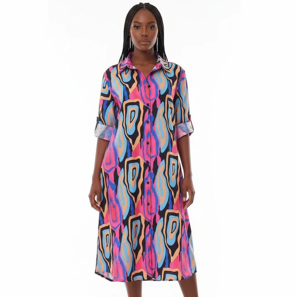 Short Sleeve Buttoned Dress - Image 5