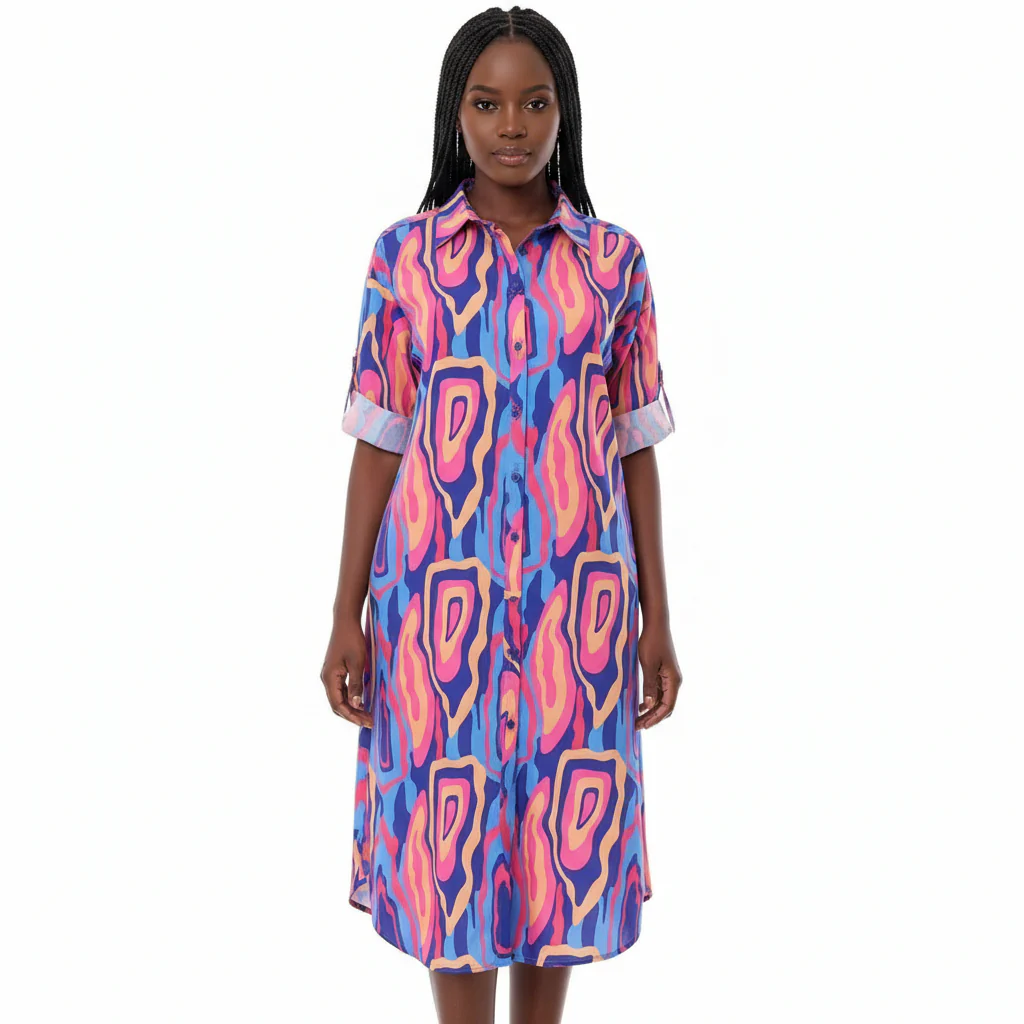 Short Sleeve Buttoned Dress - Image 6