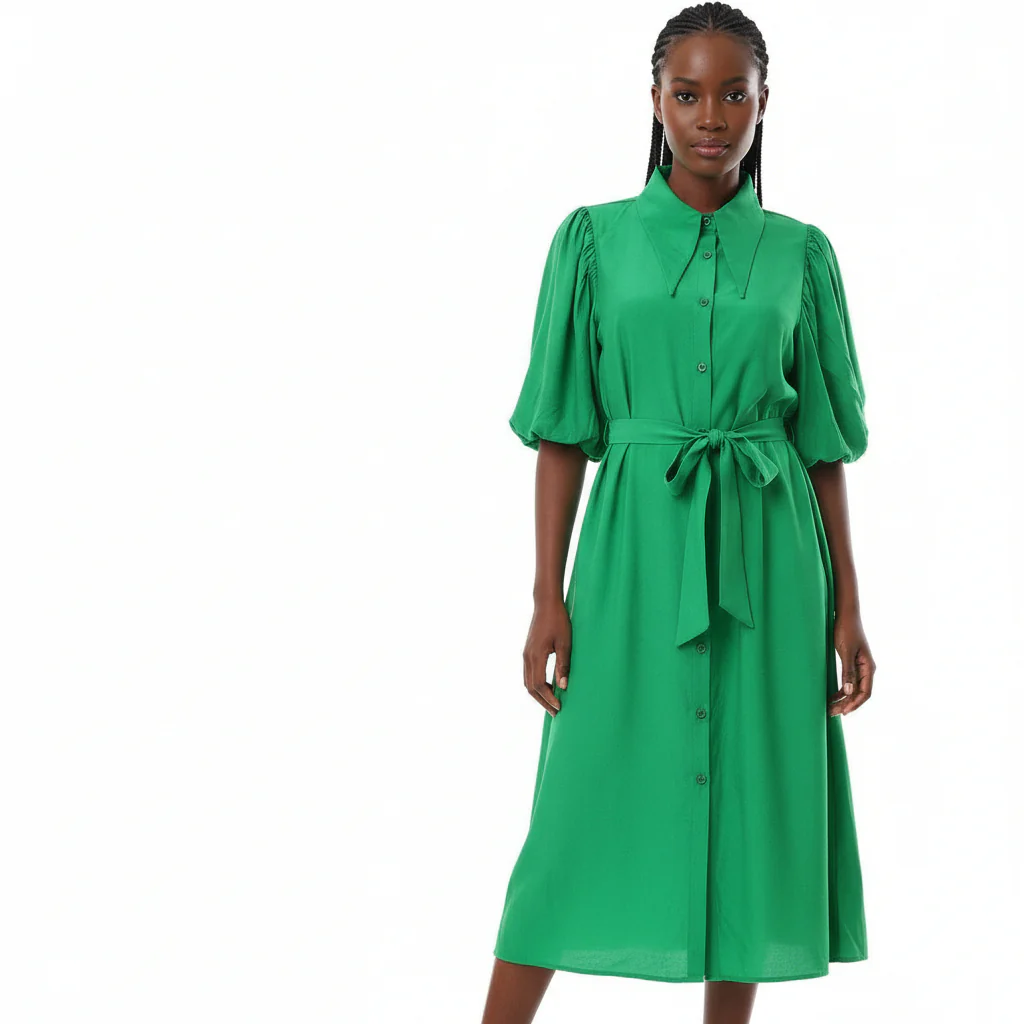 Short Sleeve Buttoned Dress - Image 2