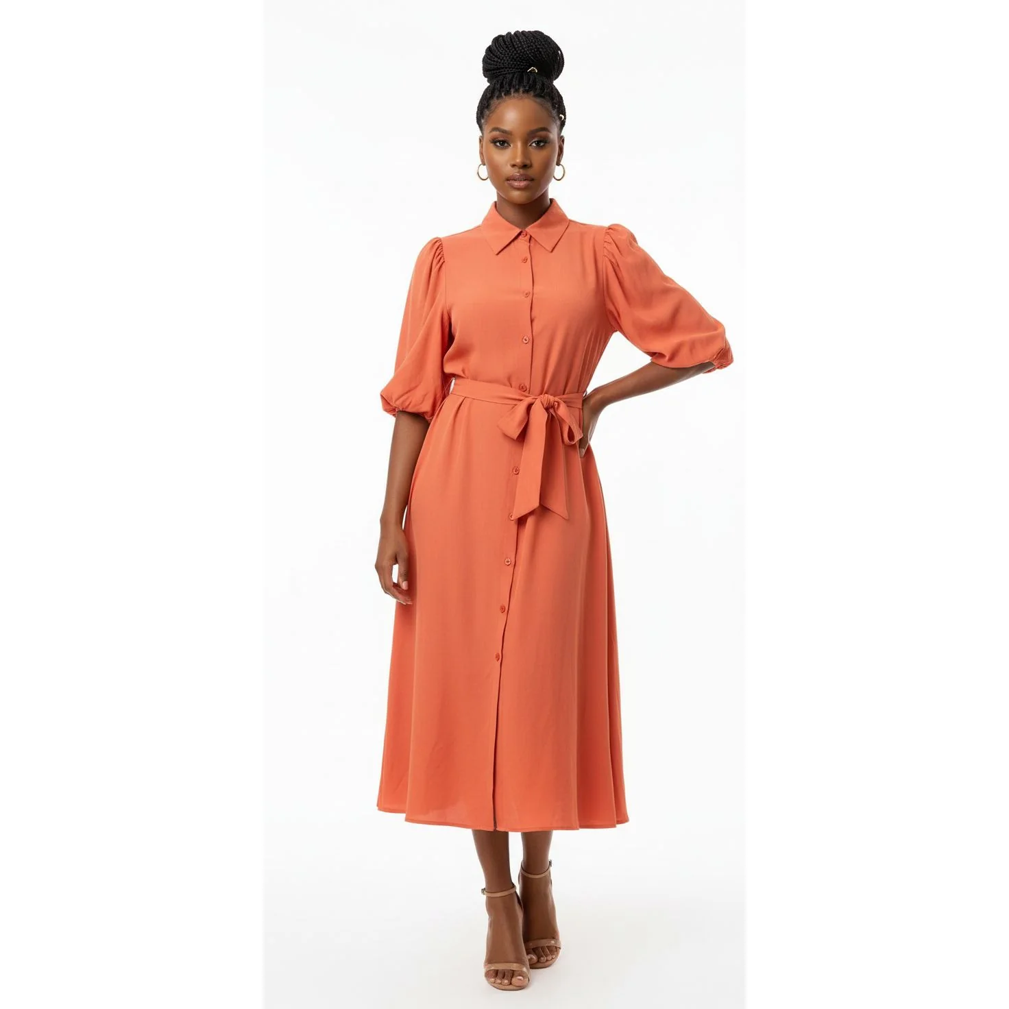 Short Sleeve Buttoned Dress - Image 3