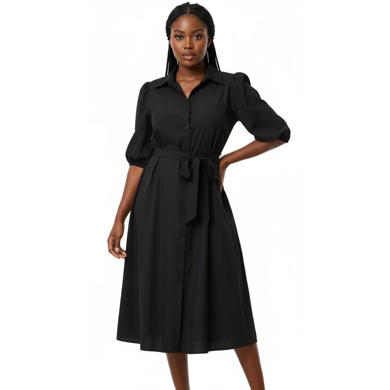Short Sleeve Buttoned Dress - Image 4