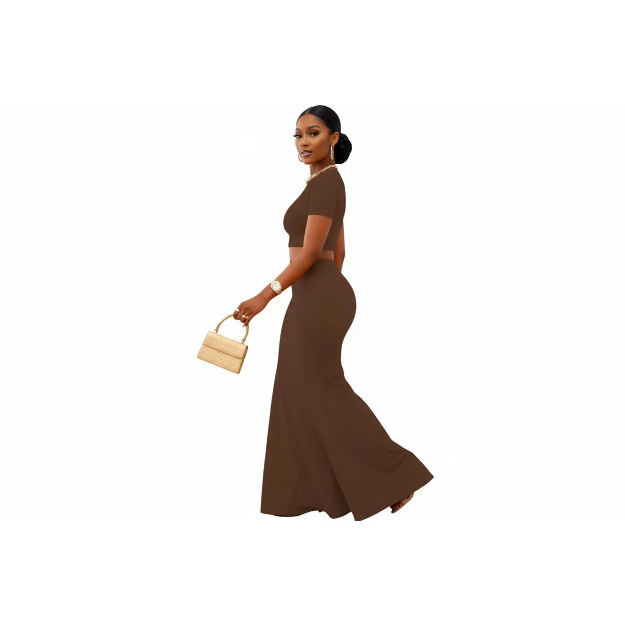 Short Sleeve Crop Top and Skirt Set - Image 3