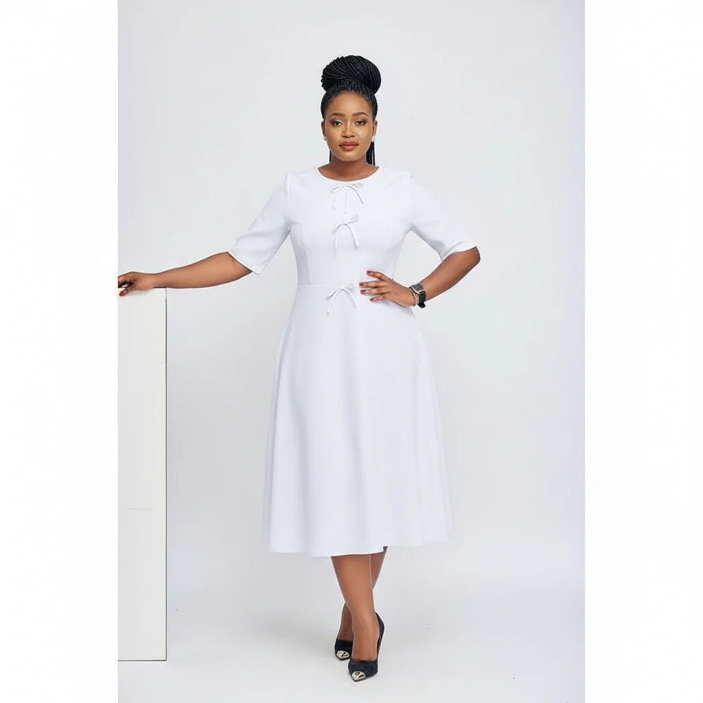 Short Sleeve High Waist A-Line Midi Dress - Image 2