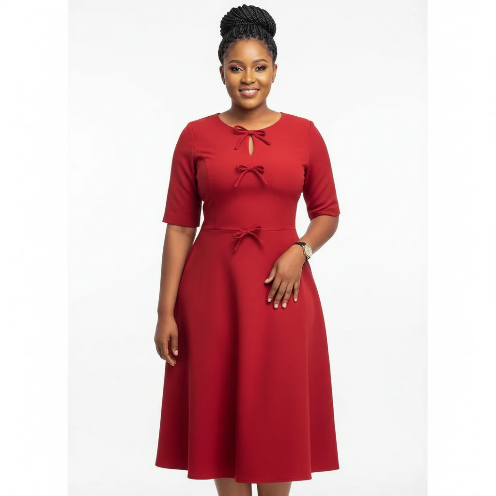 Short Sleeve High Waist A-Line Midi Dress - Image 3