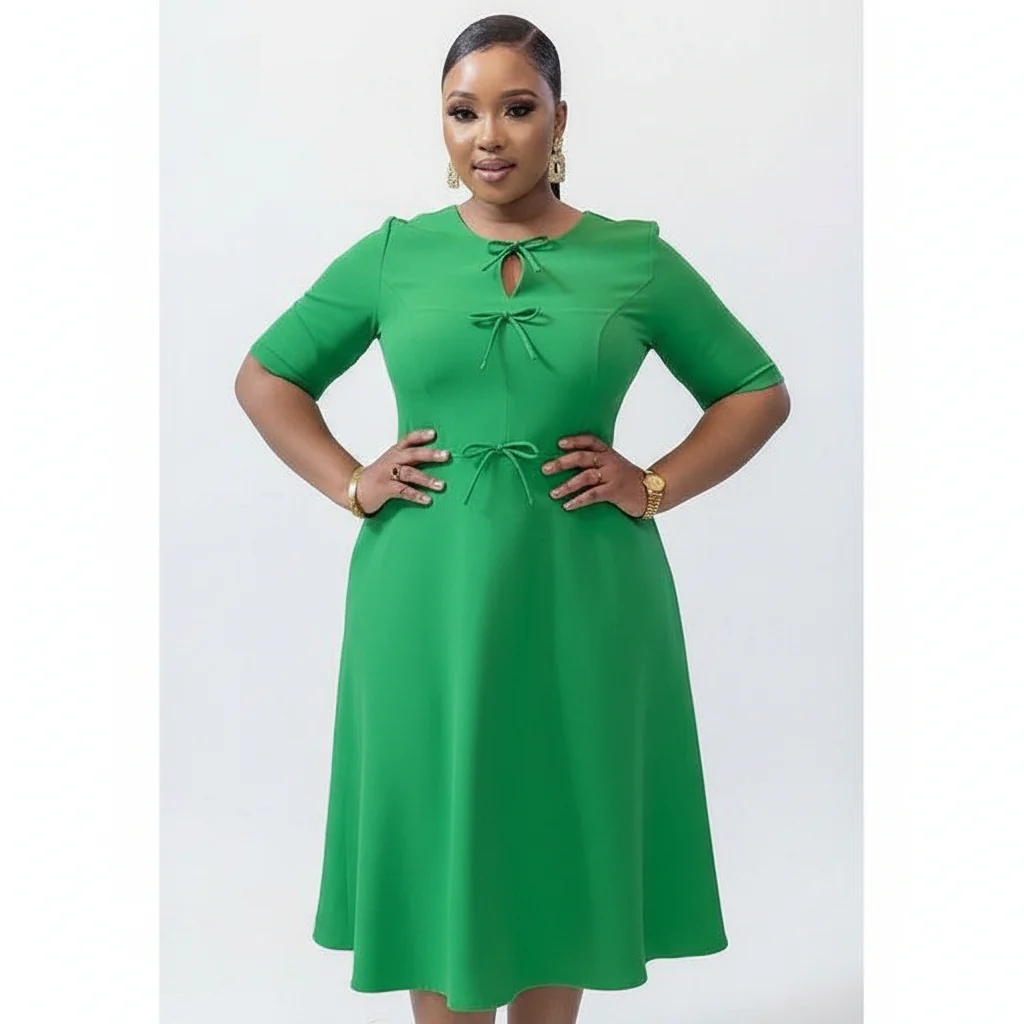 Short Sleeve High Waist A-Line Midi Dress - Image 4