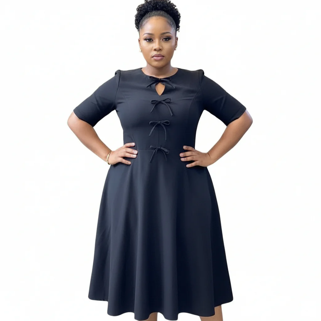 Short Sleeve High Waist A-Line Midi Dress - Image 5