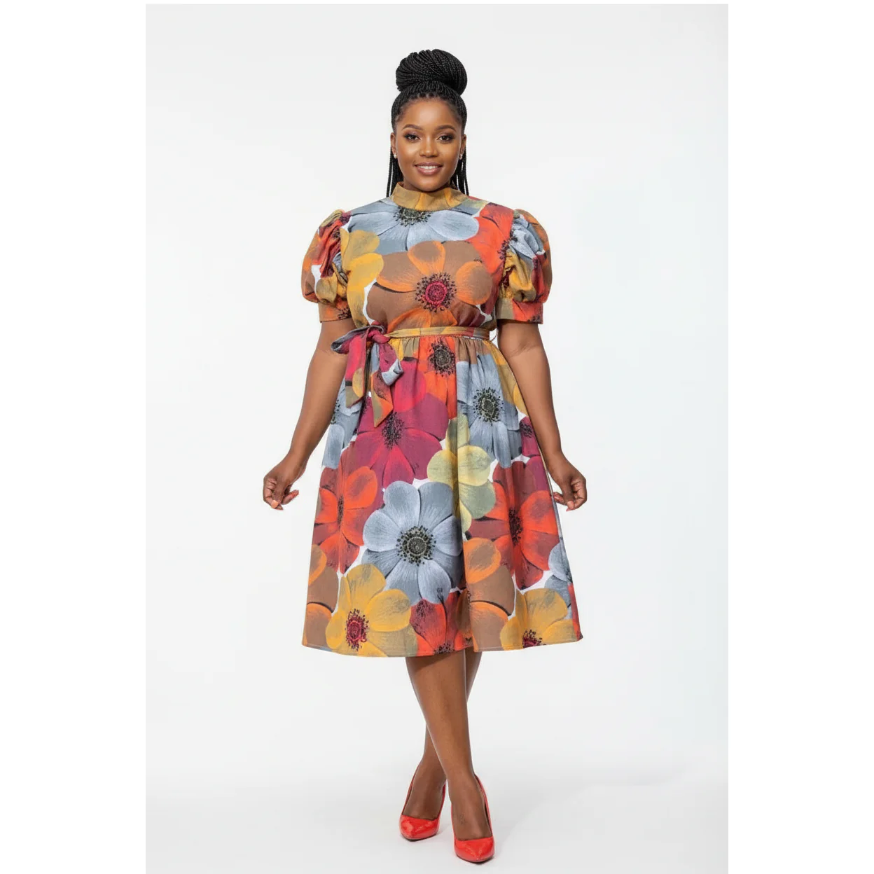 Short Sleeve High Waist Printed Dress - Image 2