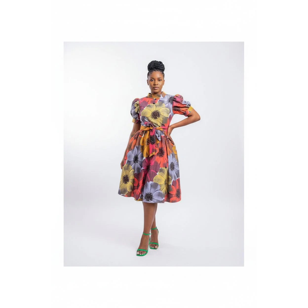 Short Sleeve High Waist Printed Dress - Image 4
