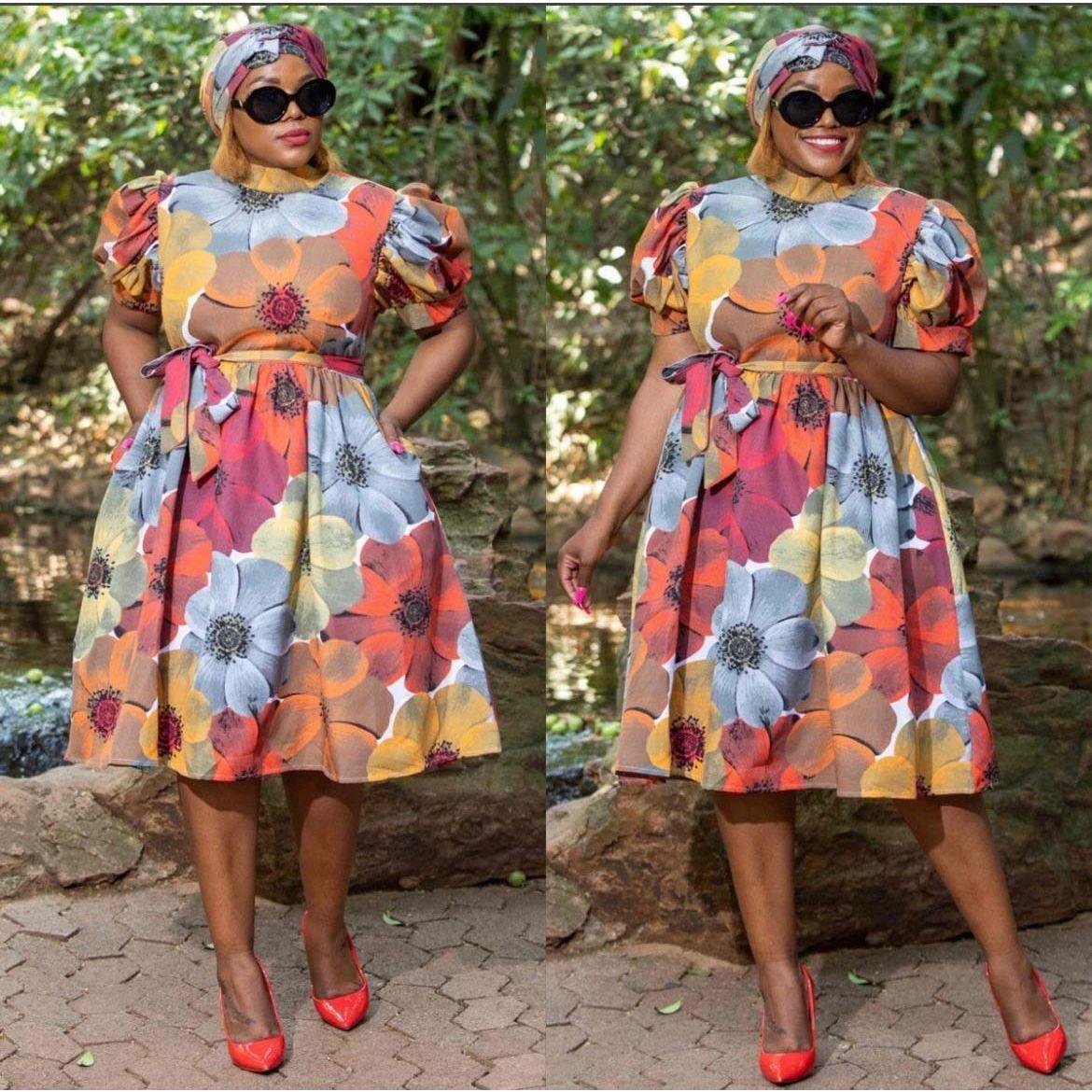 Short Sleeve High Waist Printed Dress - Image 5