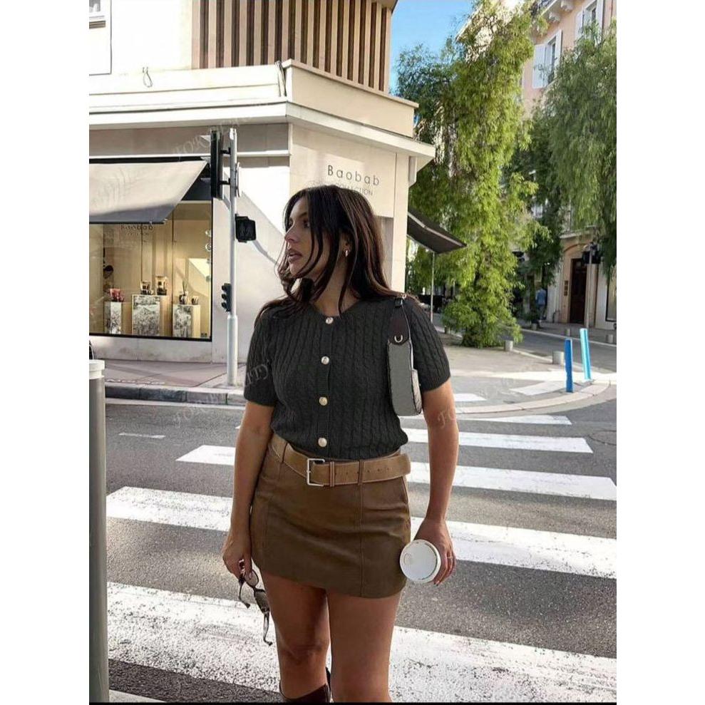 Short Sleeve Knitted bodycon Crop Jersey - Image 7