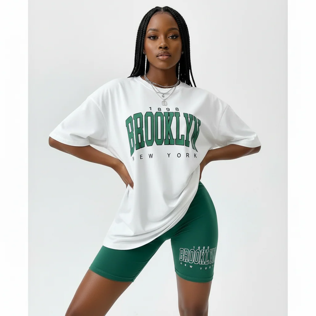 Short Sleeve Ladies Brooklyn Printed T Shirt and Tight Pants Set. - Image 5