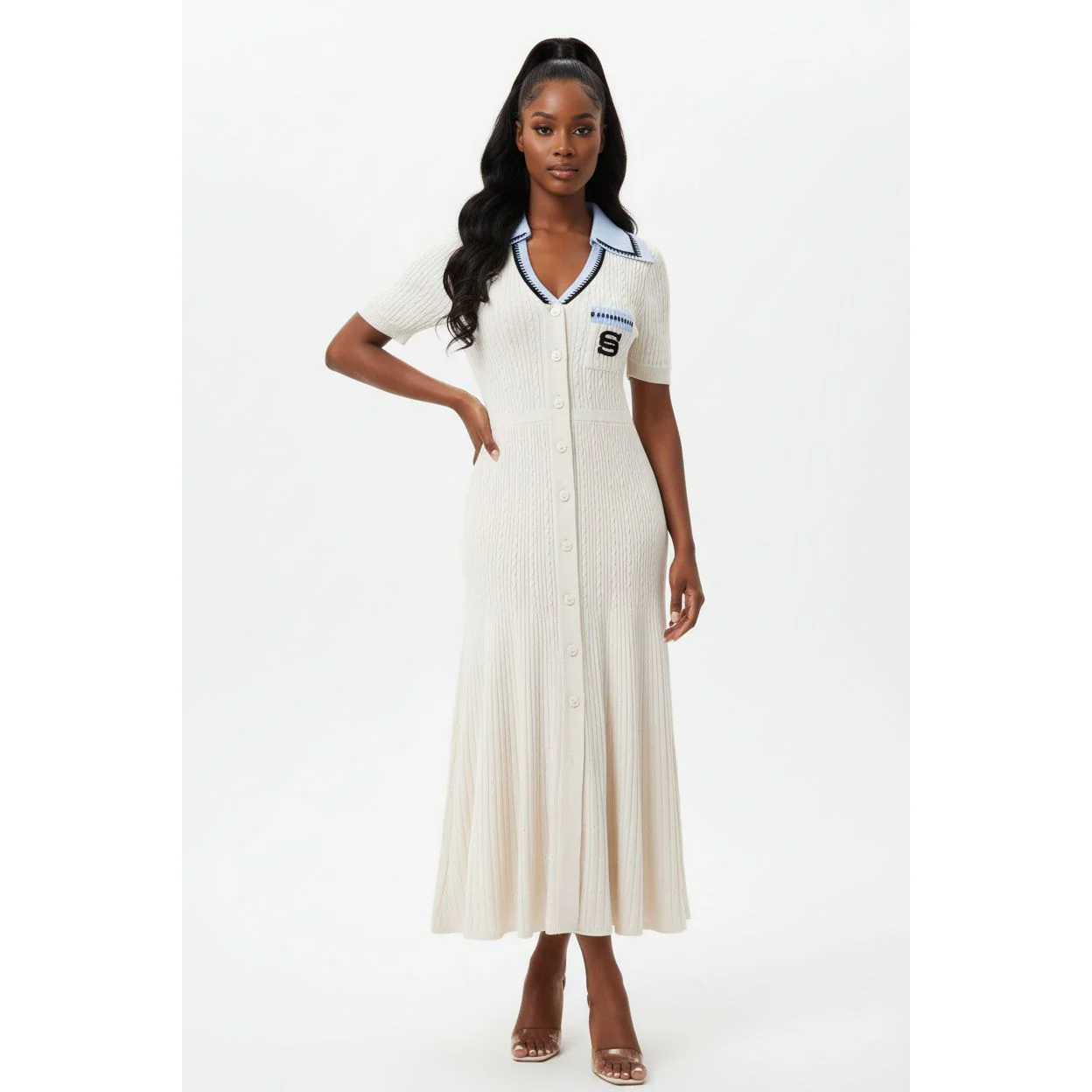 Short Sleeve Ladies Knitted Collared Dress