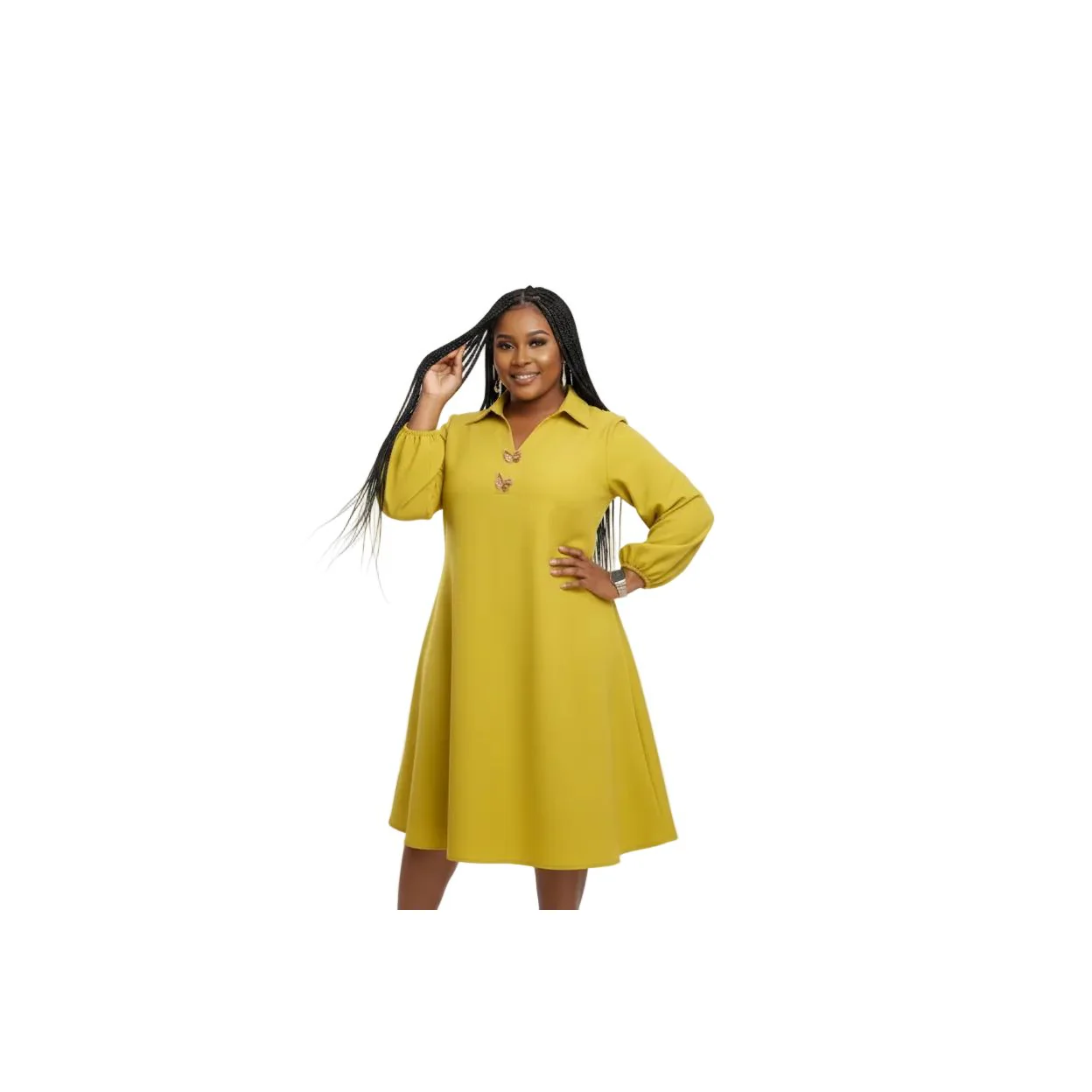 Long Sleeve Lapel Midi Dress - Image 5