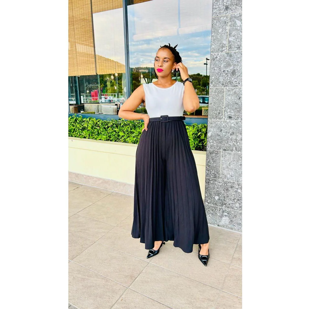 Short Sleeve Pleated Jumpsuit - Image 3