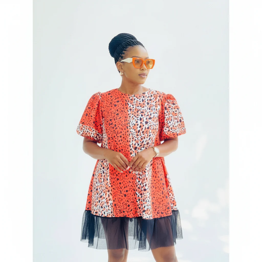 Short sleeve Printed Ankara Mini Dress. - Image 2