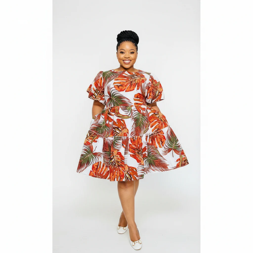 Short Sleeve Printed Midi Dress