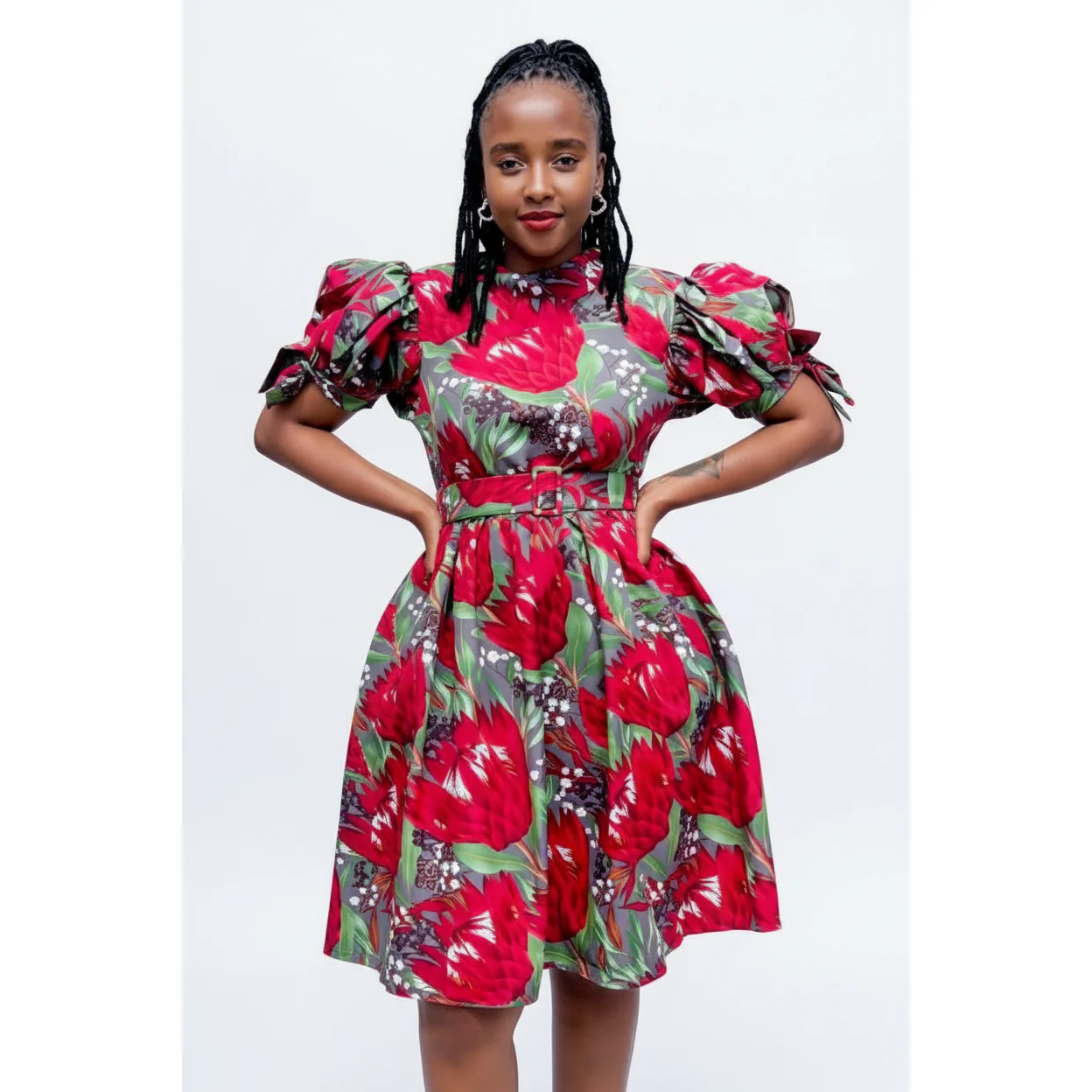 Short Sleeve Round Neck Ankara Dress - Image 2