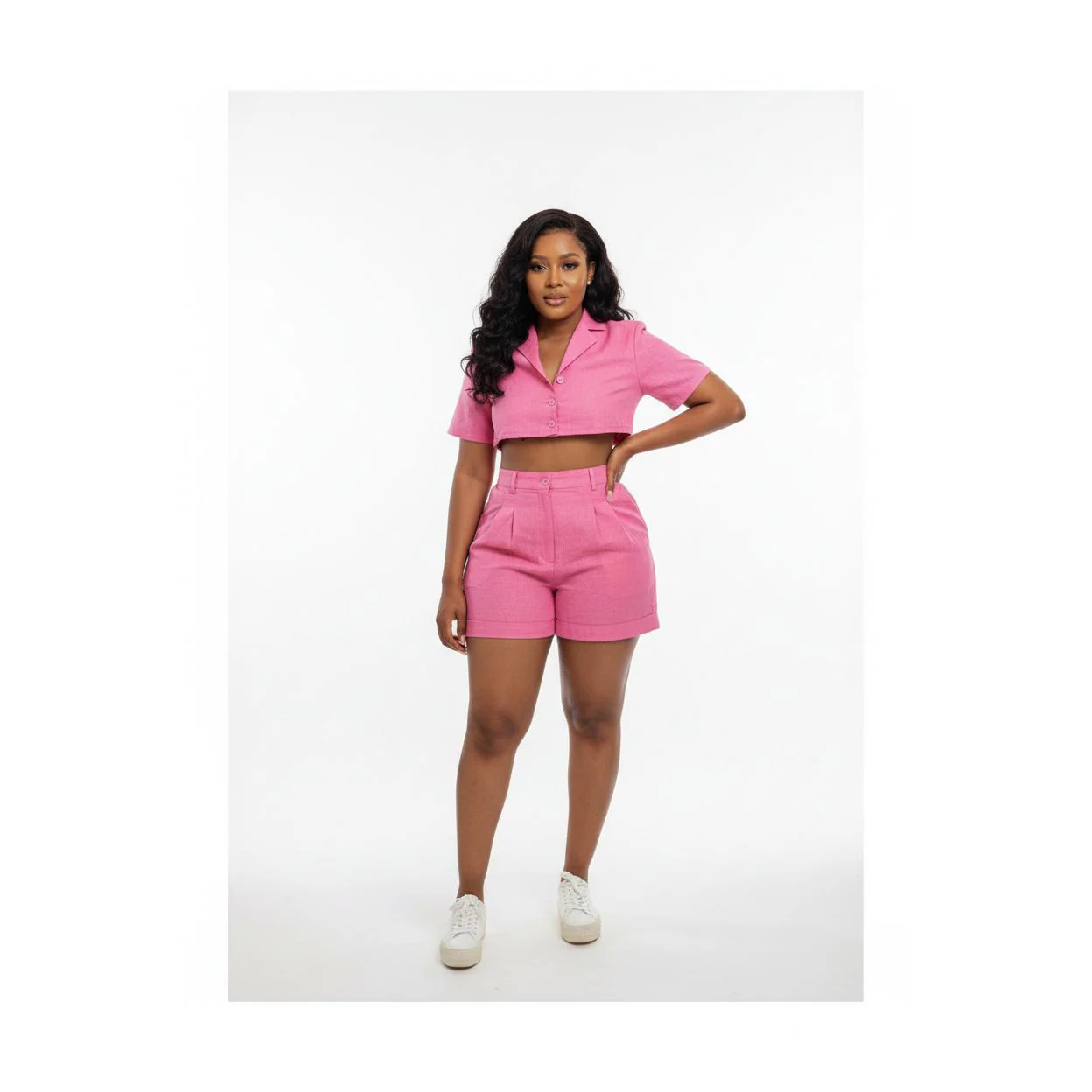 Short Sleeve Turndown Collar and Pant Set - Image 3