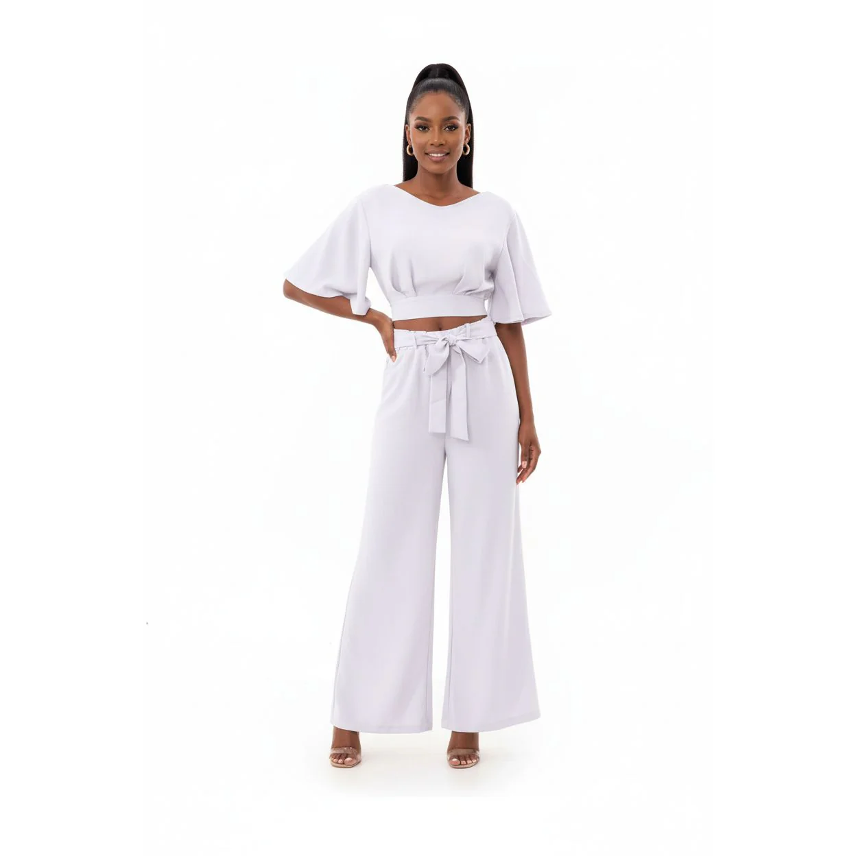 Short Sleeve V-Neck Top and Pant Set - Image 2