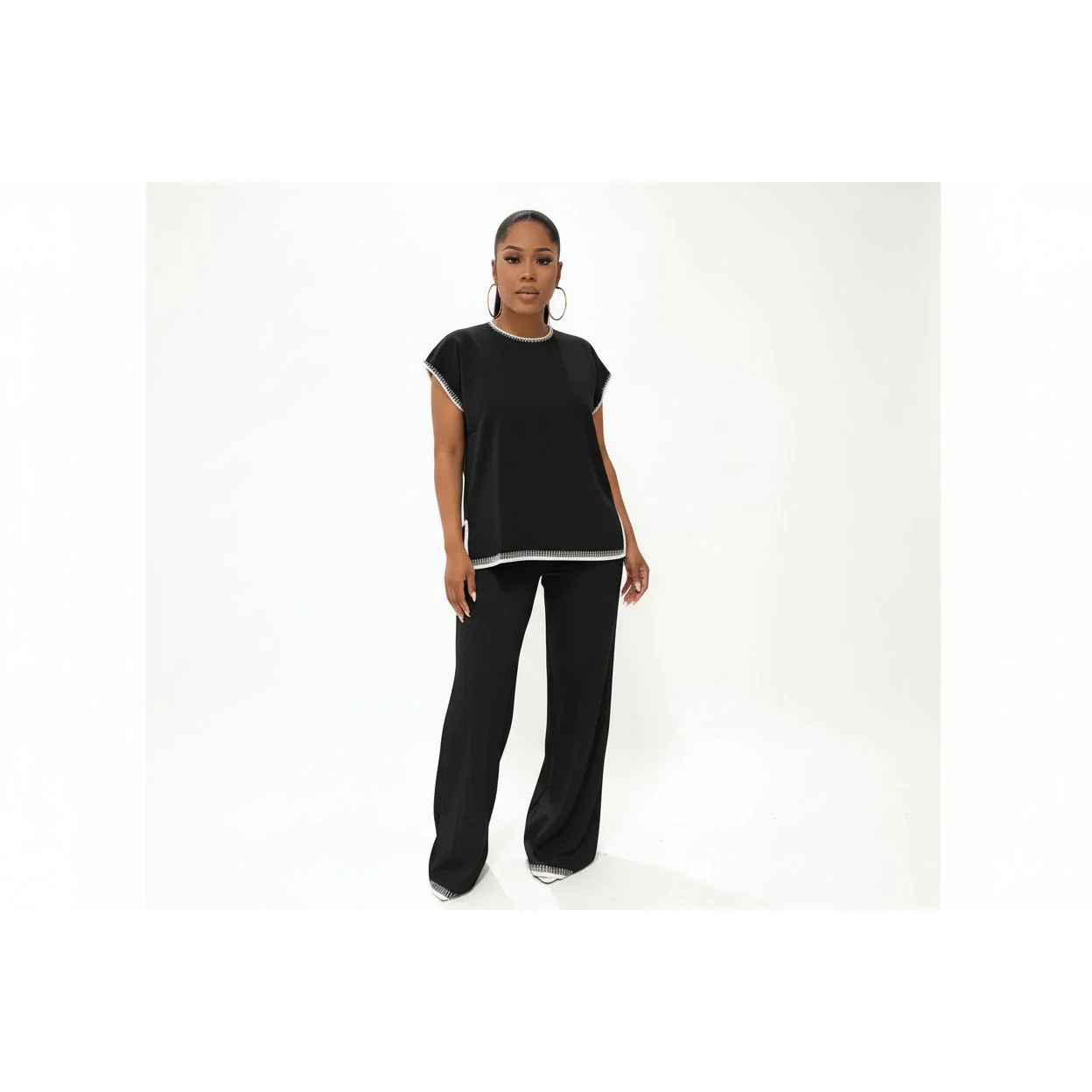 Ladies Short-Sleeved Top & Wide-Leg Pants - Image 2