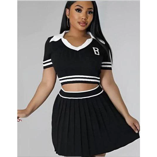 Short Sleeves Polo T Shirt Mini Skirt Casual 2 Piece Set - Image 2