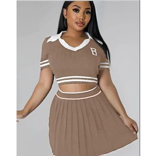 Short Sleeves Polo T Shirt Mini Skirt Casual 2 Piece Set - Image 3