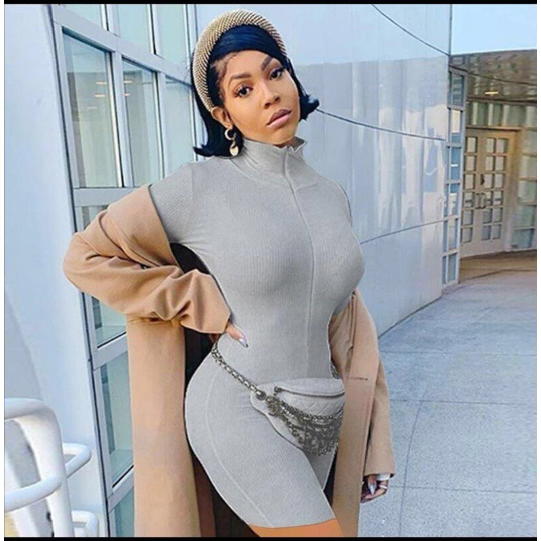 Short Zipper Bodycon Jumpsuit  - Image 4