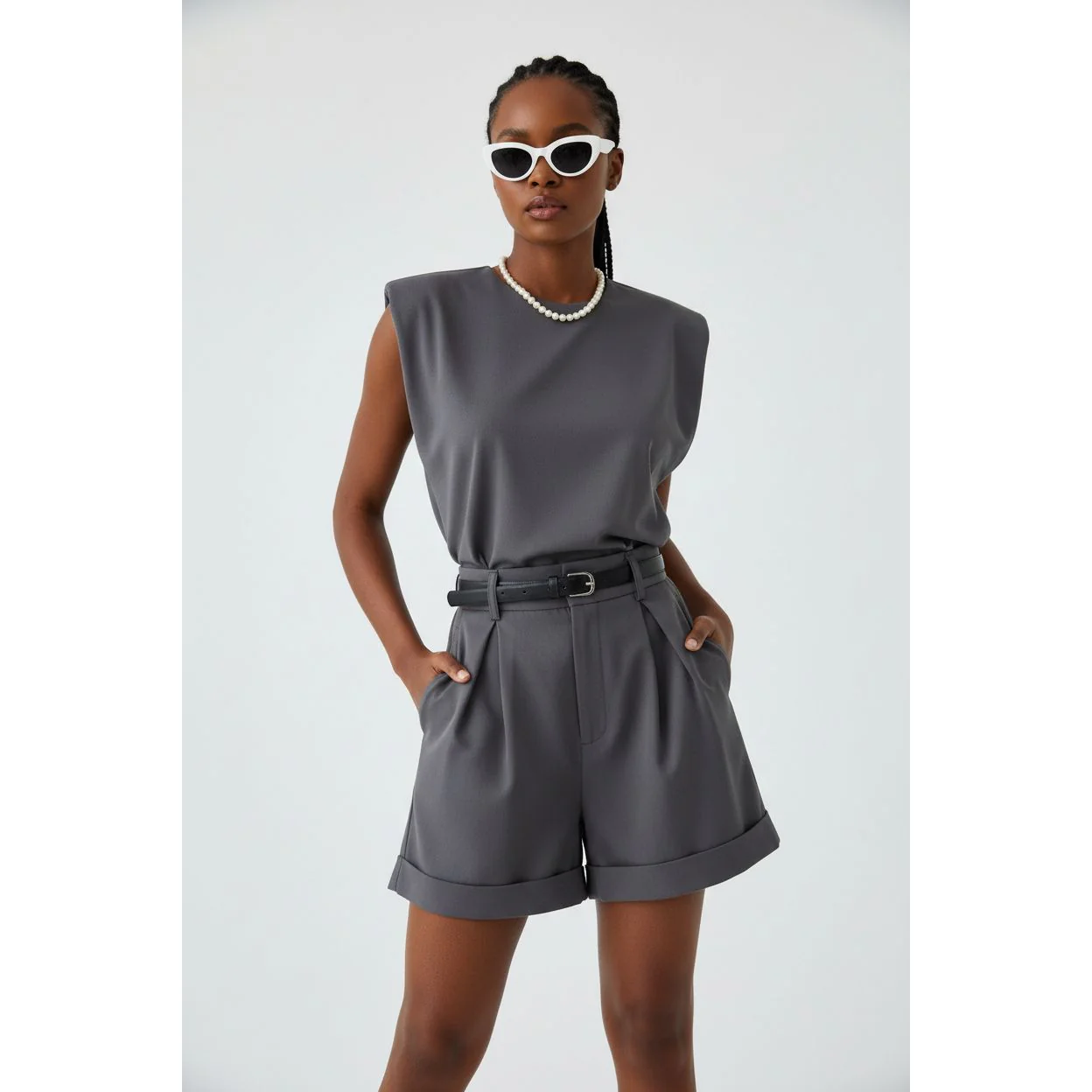 Shoulder Pad Top and Short Pants set.