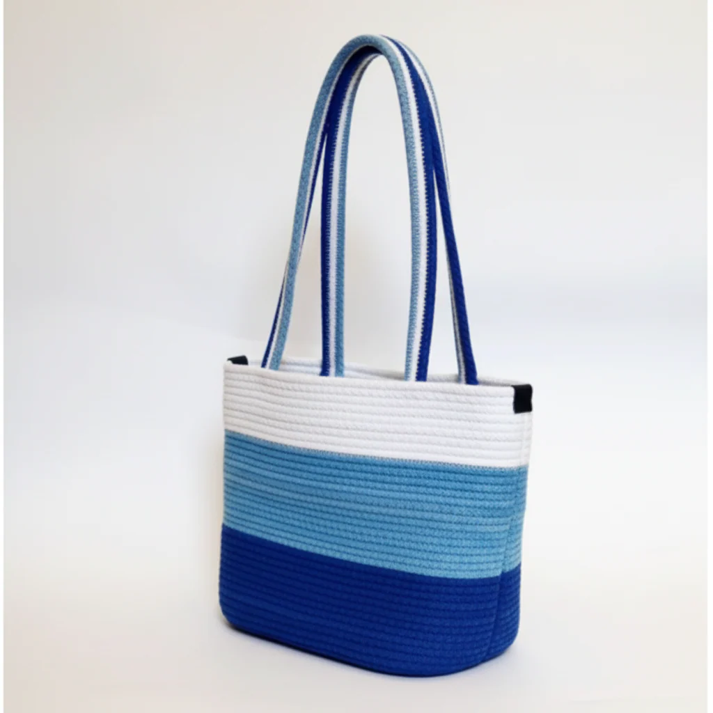 Shoulder tote bags Aqua Blue & White Cotton Rope Ladies Handbag - Image 2